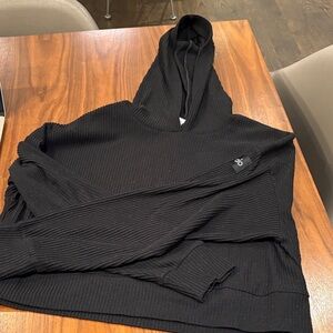 ALO Yoga Black Ribbed Hooded Sweatshirt
